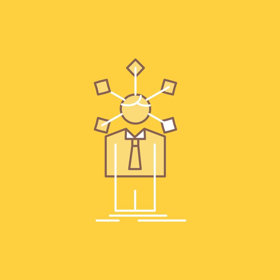 development. human. network. personality. self Flat Line Filled Icon. Beautiful Logo button over yellow background for UI and UX. website or mobile application vector