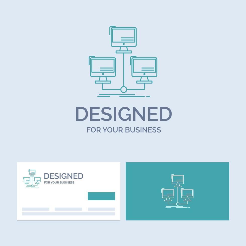 database. distributed. connection. network. computer Business Logo Line Icon Symbol for your business. Turquoise Business Cards with Brand logo template vector