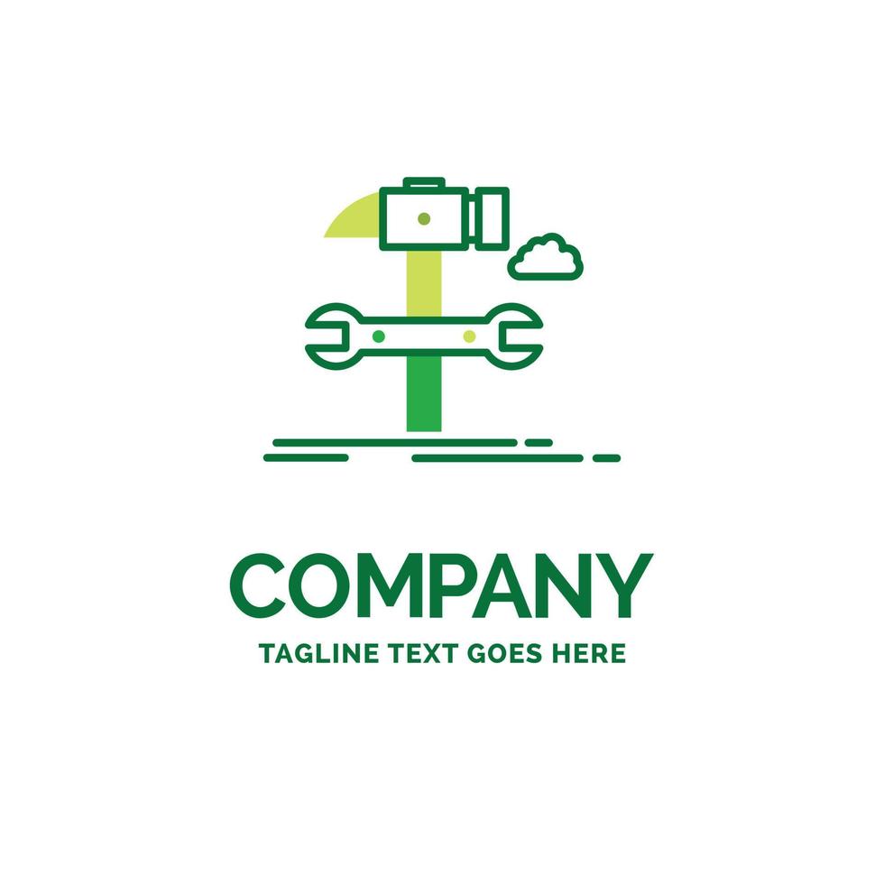 Build. engineering. hammer. repair. service Flat Business Logo template. Creative Green Brand Name Design. vector