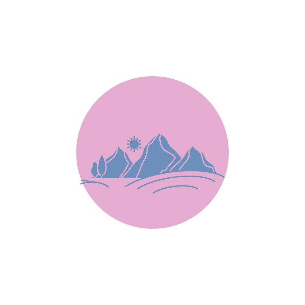 hill. landscape. nature. mountain. sun Glyph Icon. vector