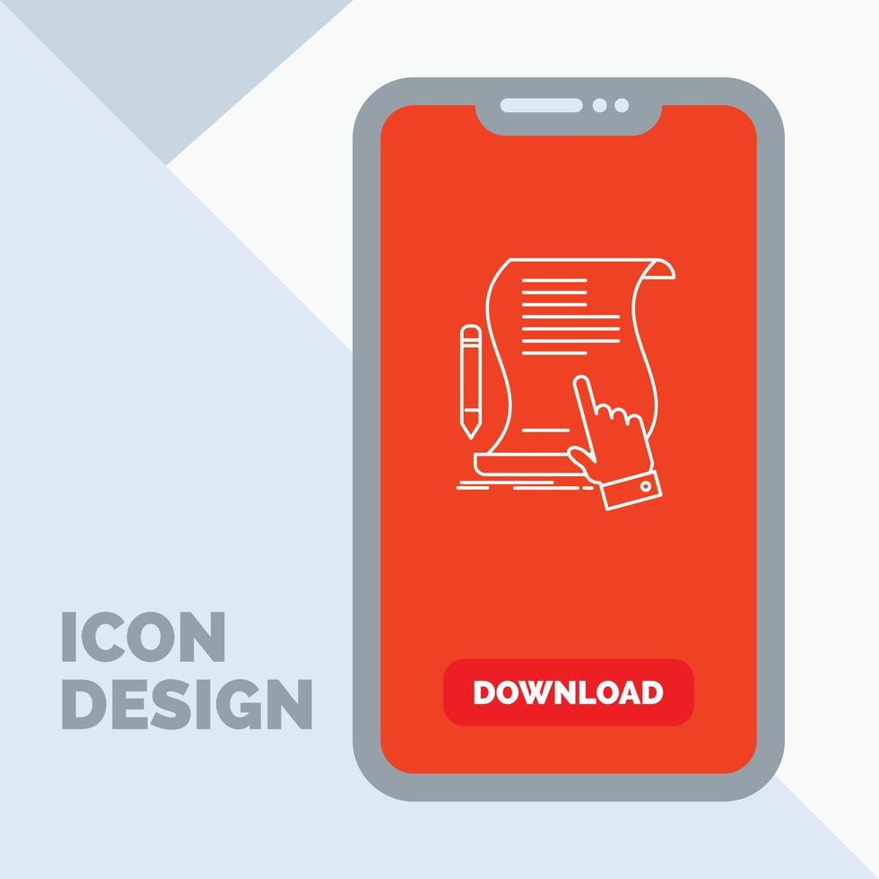 contract. document. paper. sign. agreement. application Line Icon in Mobile for Download Page vector