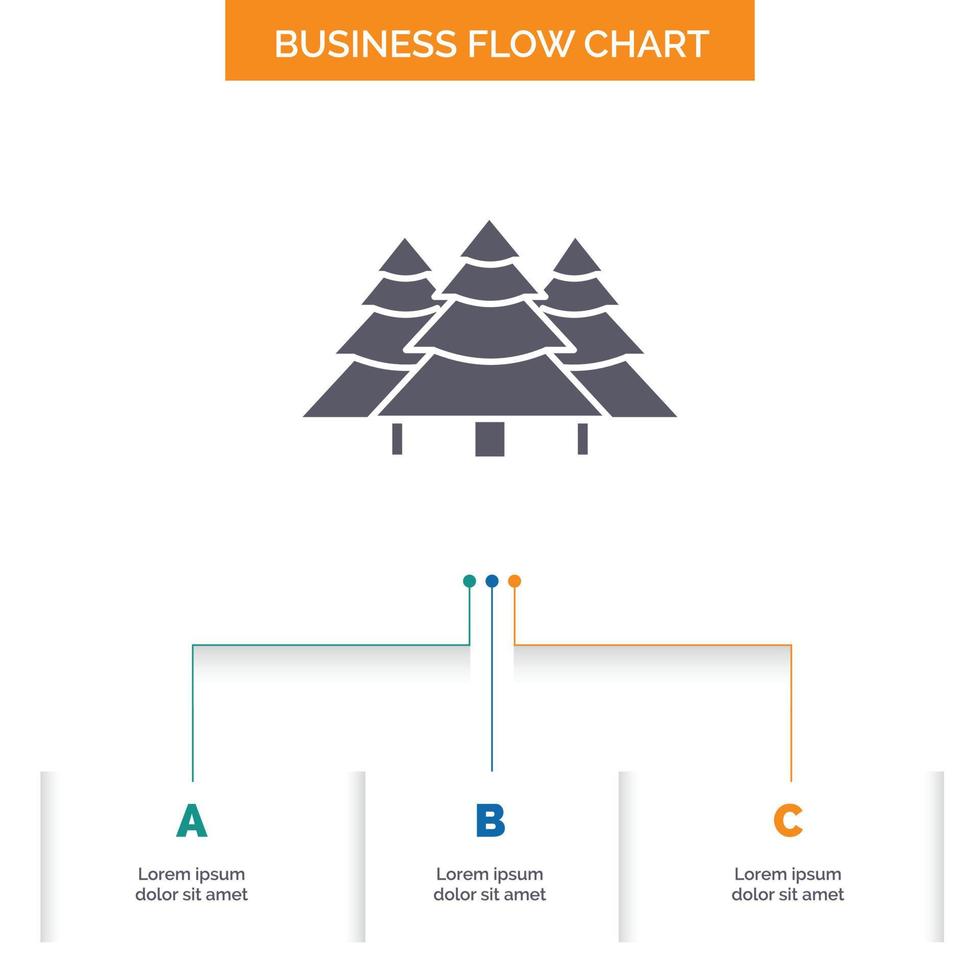 forest. camping. jungle. tree. pines Business Flow Chart Design with 3 Steps. Glyph Icon For Presentation Background Template Place for text. vector