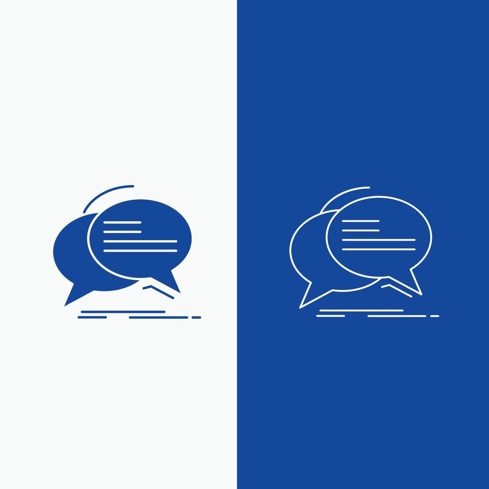 Bubble. chat. communication. speech. talk Line and Glyph web Button in Blue color Vertical Banner for UI and UX. website or mobile application vector