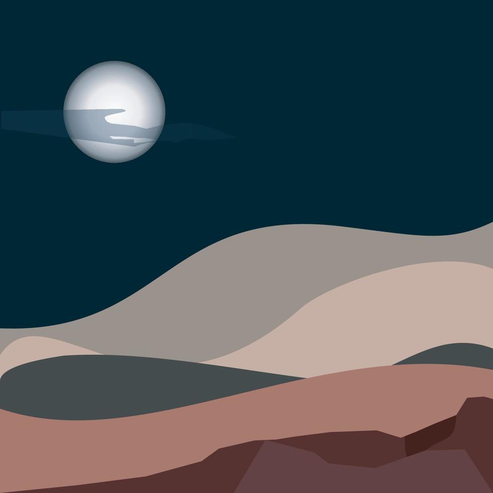 Stylish background template with abstract model and mountains, moon. Vector Illustration