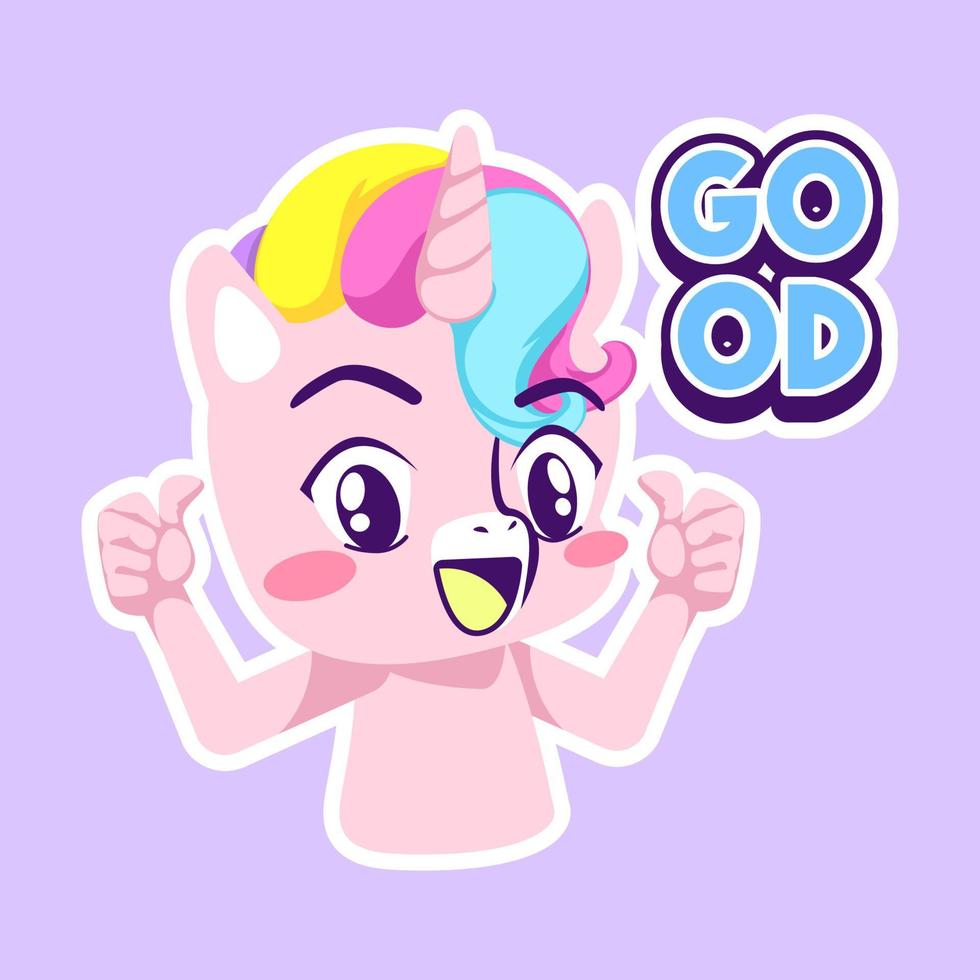 linda pegatina de garabato de unicornio, ilustración de unicornio vector