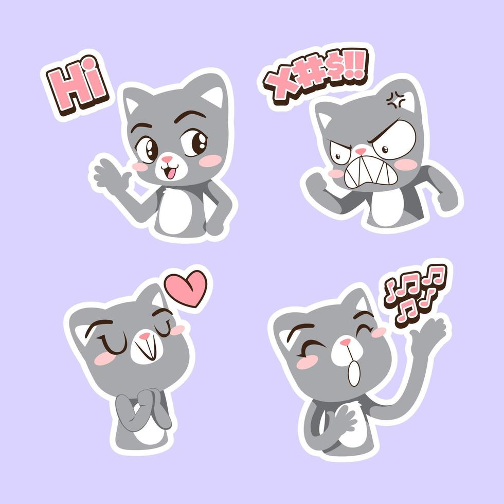 cute little cat vector sticker set