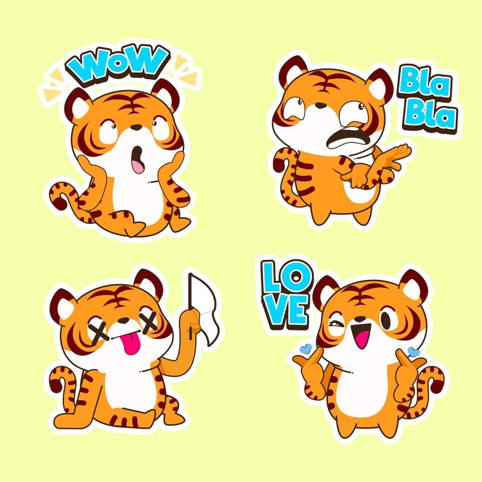 Ilustración de vector de dibujos animados lindo tigre pequeño