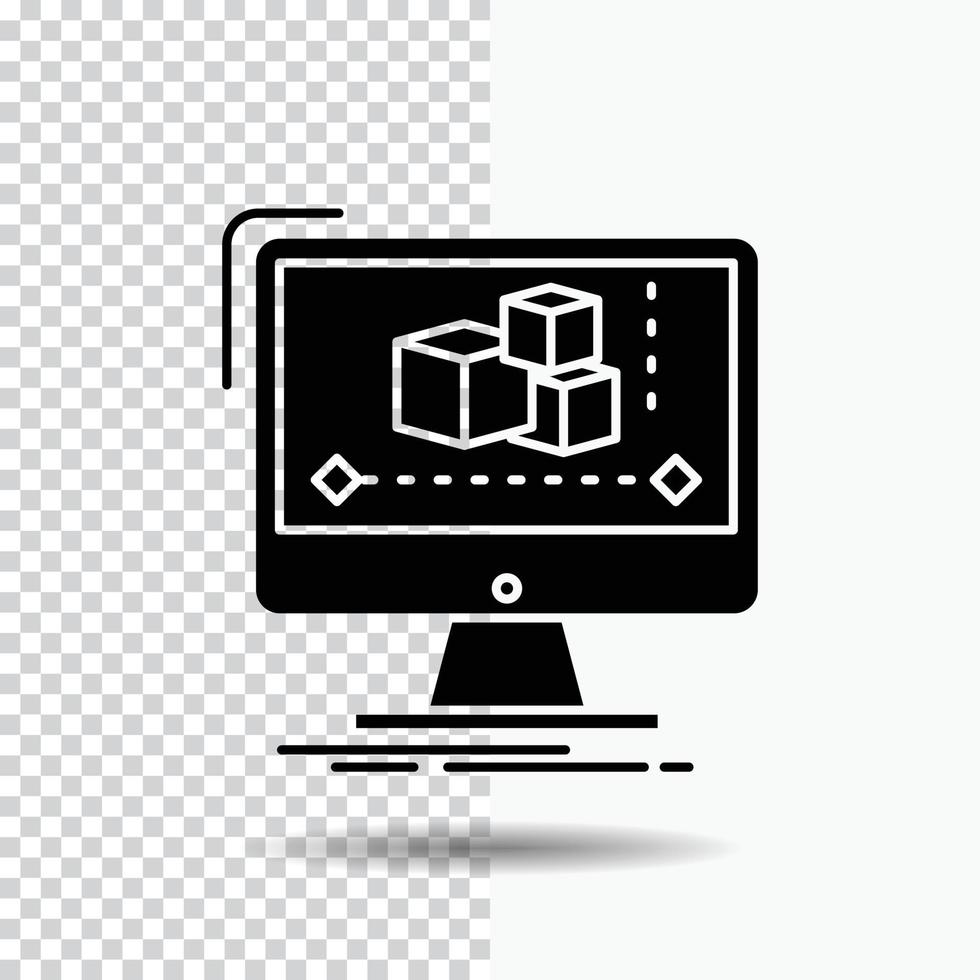 animación. computadora. editor. monitor. icono de glifo de software en fondo transparente. icono negro vector
