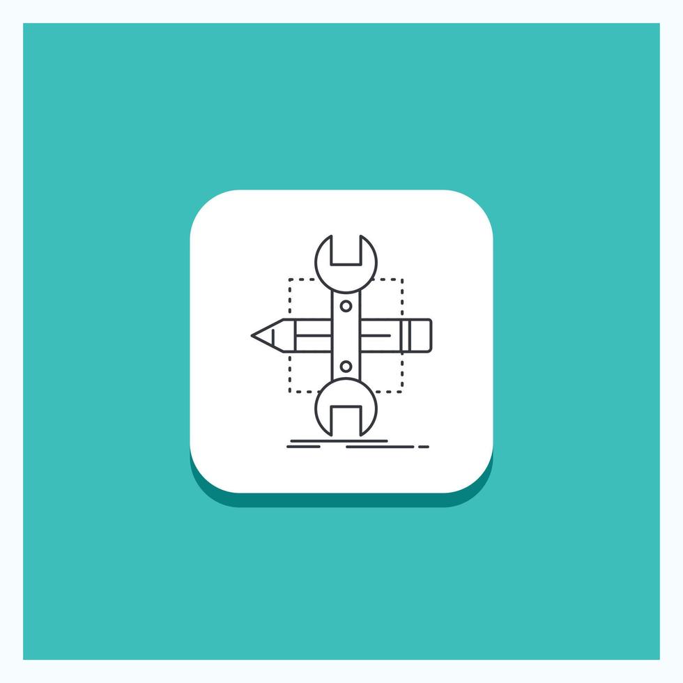 Round Button for Build. design. develop. sketch. tools Line icon Turquoise Background vector
