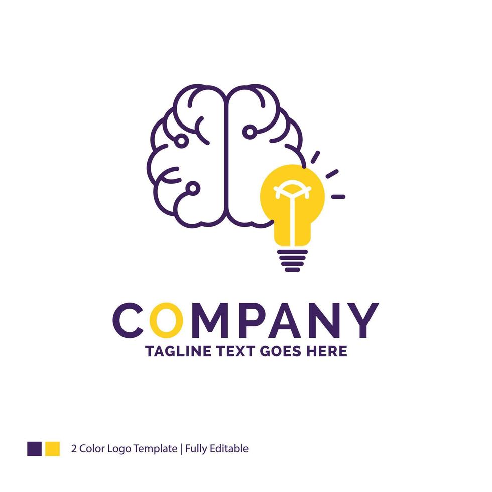 Company Name Logo Design For idea. business. brain. mind. bulb. Purple and yellow Brand Name Design with place for Tagline. Creative Logo template for Small and Large Business. vector