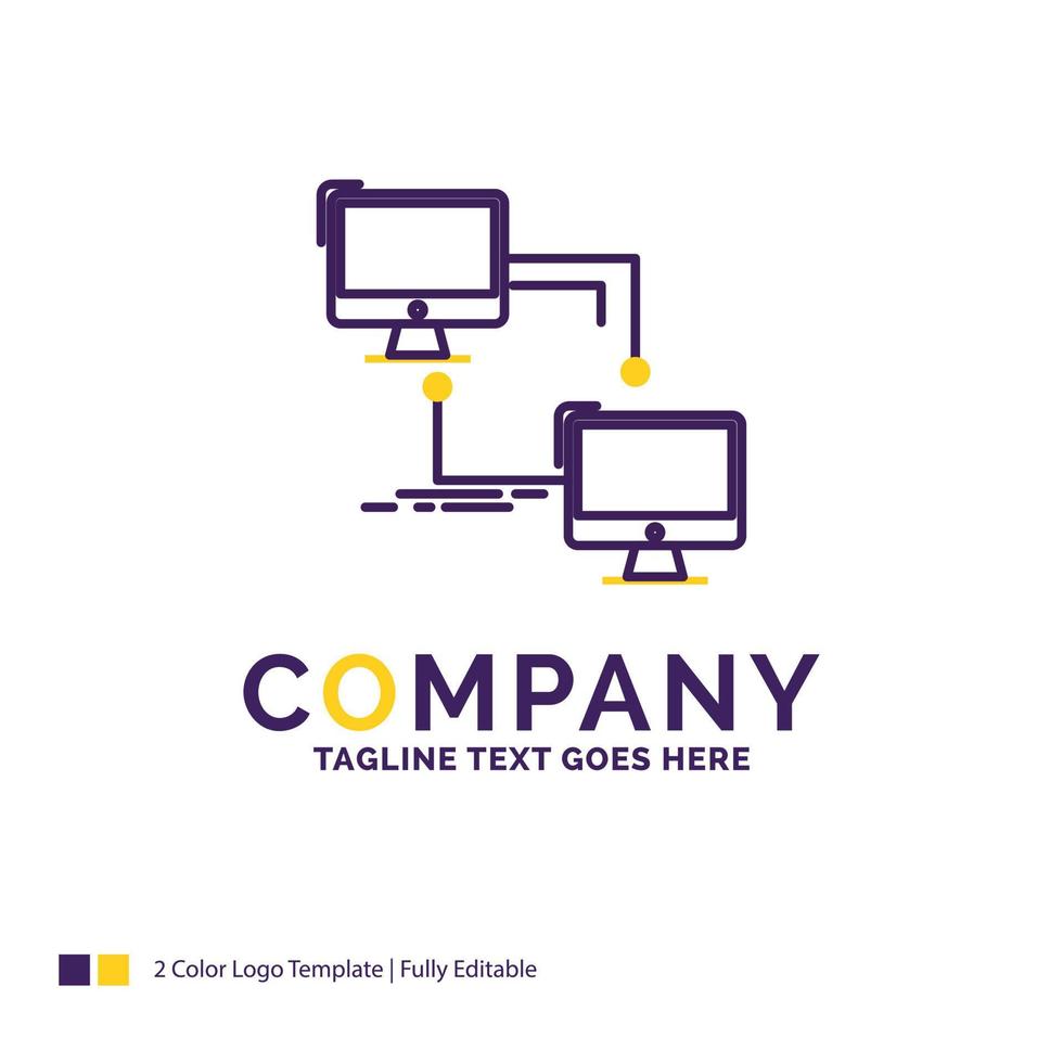 Company Name Logo Design For local. lan. connection. sync. computer. Purple and yellow Brand Name Design with place for Tagline. Creative Logo template for Small and Large Business. vector