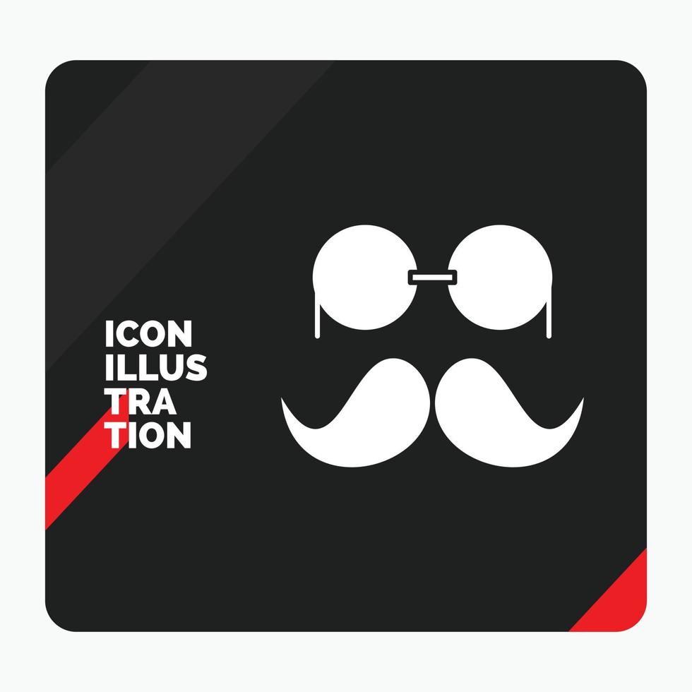 fondo de presentación creativa rojo y negro para bigote. inconformista. movimiento lentes. icono de glifo de hombres vector