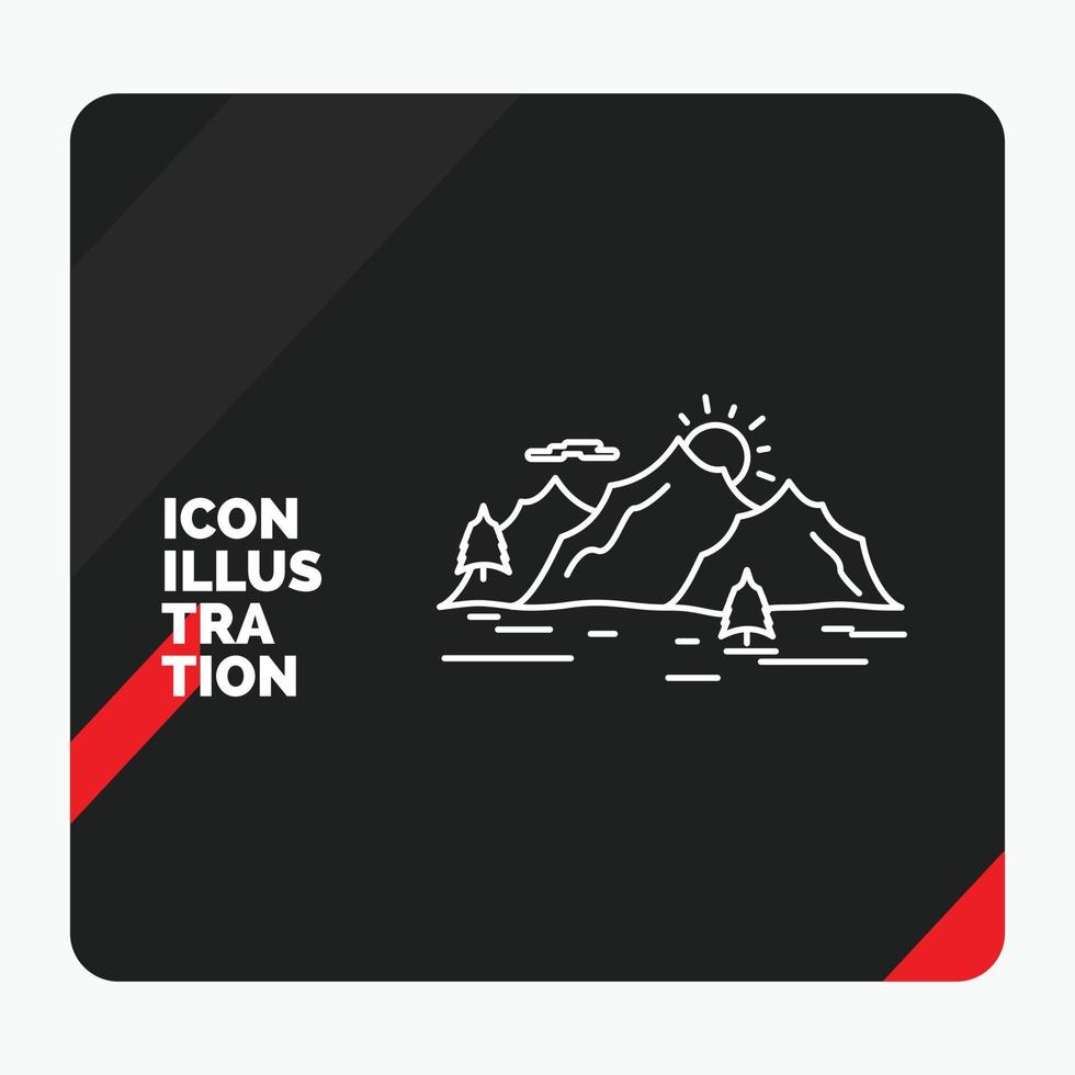 Red and Black Creative presentation Background for Mountain. hill. landscape. nature. tree Line Icon vector
