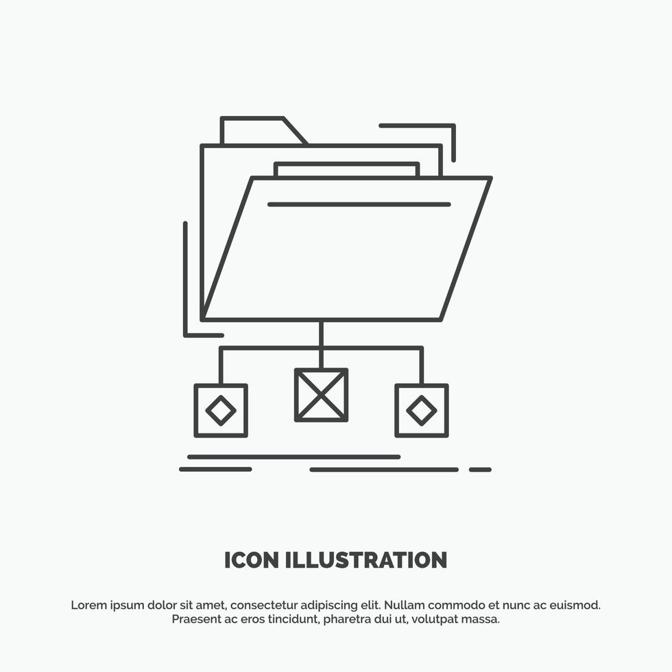 backup. data. files. folder. network Icon. Line vector gray symbol for UI and UX. website or mobile application