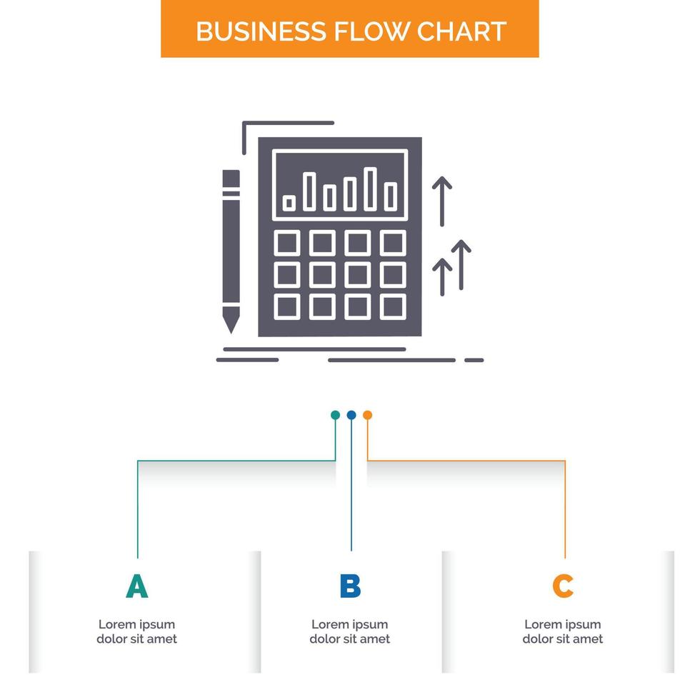Accounting. audit. banking. calculation. calculator Business Flow Chart Design with 3 Steps. Glyph Icon For Presentation Background Template Place for text. vector