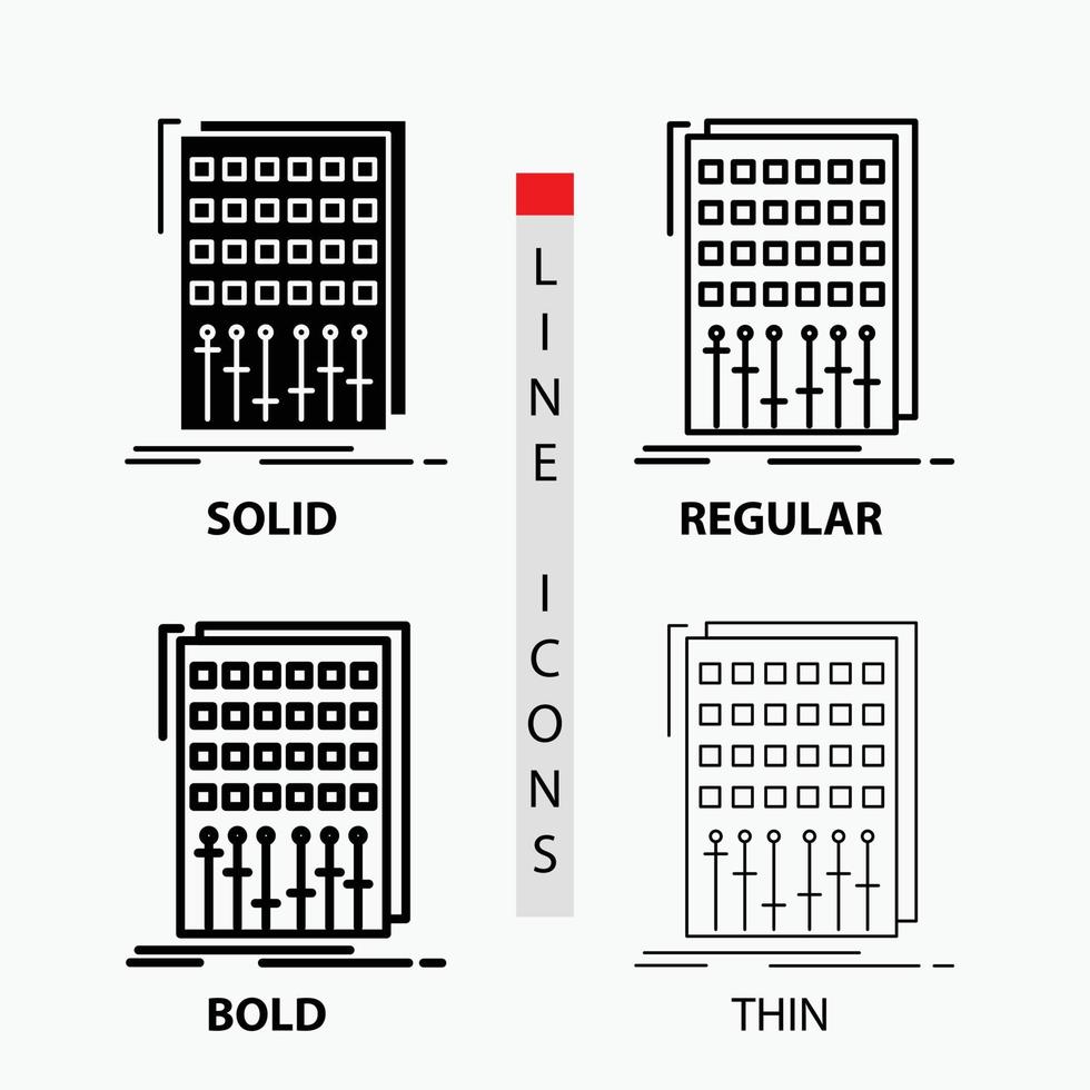 Audio. control. mix. mixer. studio Icon in Thin. Regular. Bold Line and Glyph Style. Vector illustration