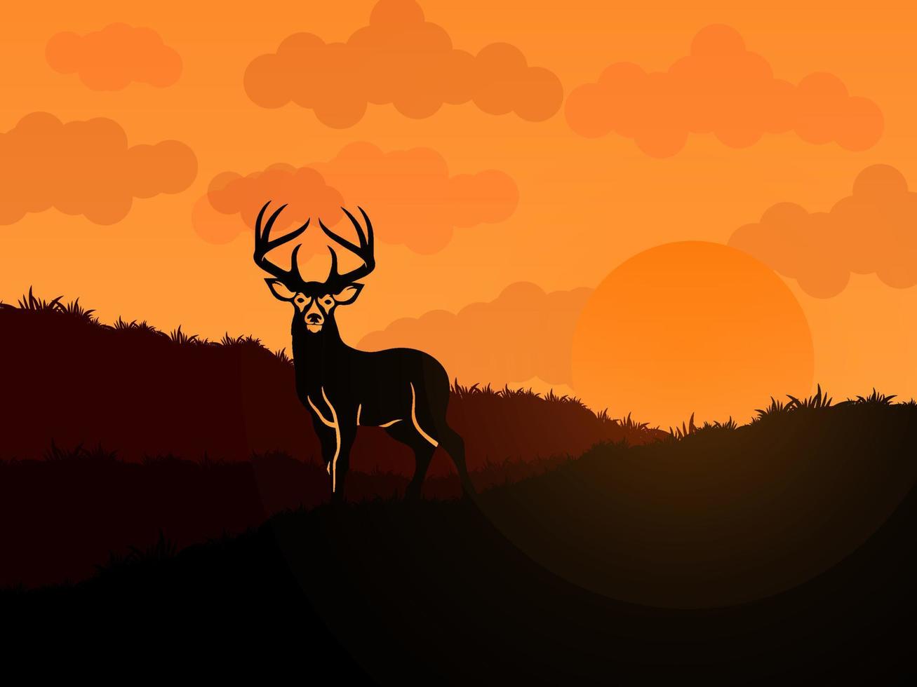 summer deer sun set mountain vector