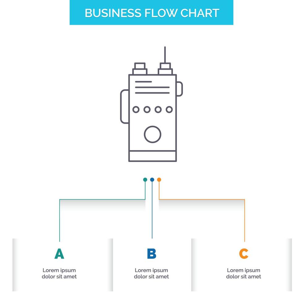 walkie. talkie. communication. radio. camping Business Flow Chart Design with 3 Steps. Line Icon For Presentation Background Template Place for text vector