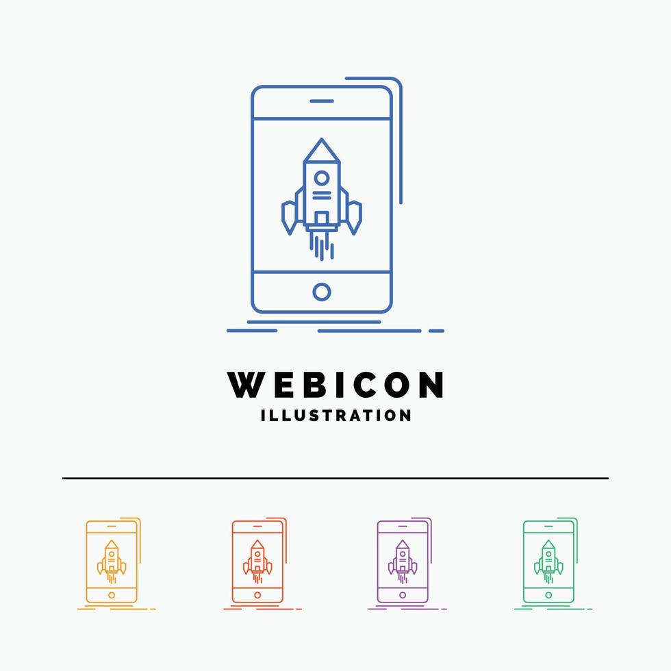 game. gaming. start. mobile. phone 5 Color Line Web Icon Template isolated on white. Vector illustration