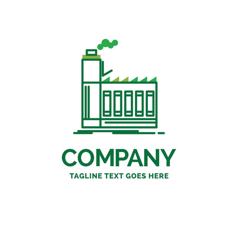 fábrica. industrial. industria. fabricación. plantilla de logotipo de empresa plana de producción. diseño creativo de marca verde. vector