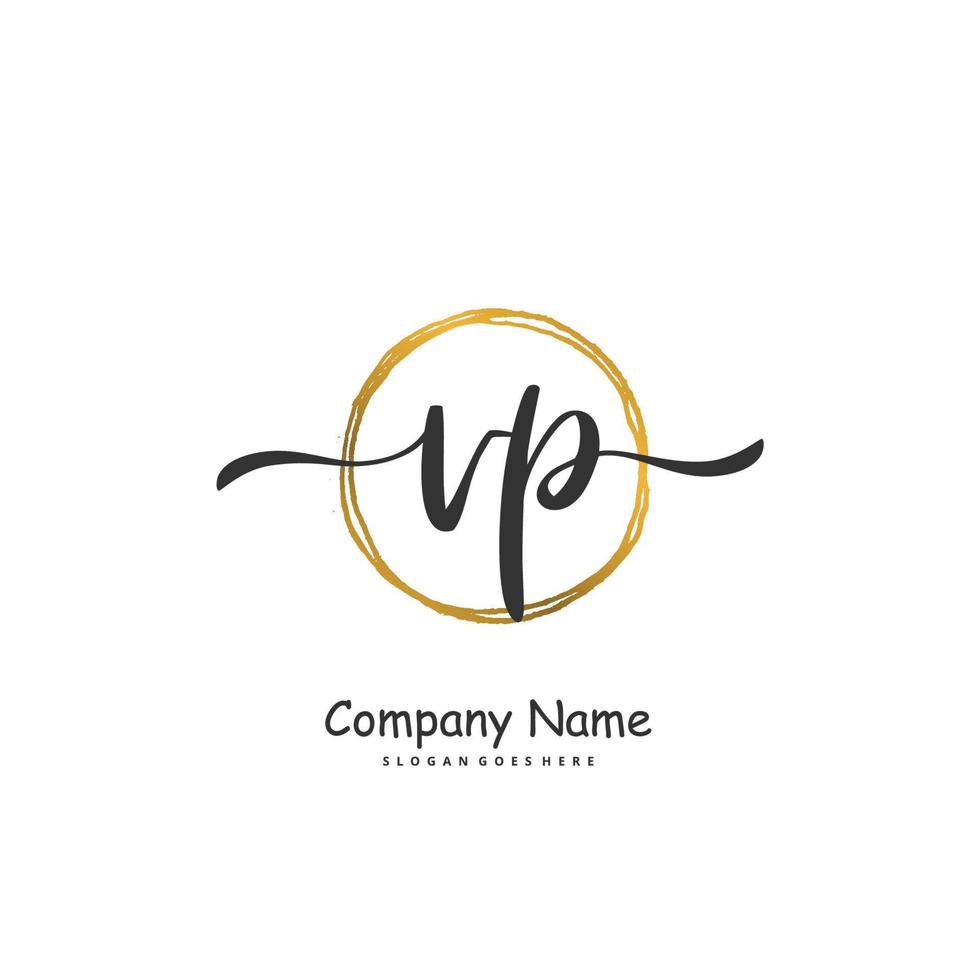 VP Initial handwriting and signature logo design with circle. Beautiful design handwritten logo for fashion, team, wedding, luxury logo. vector