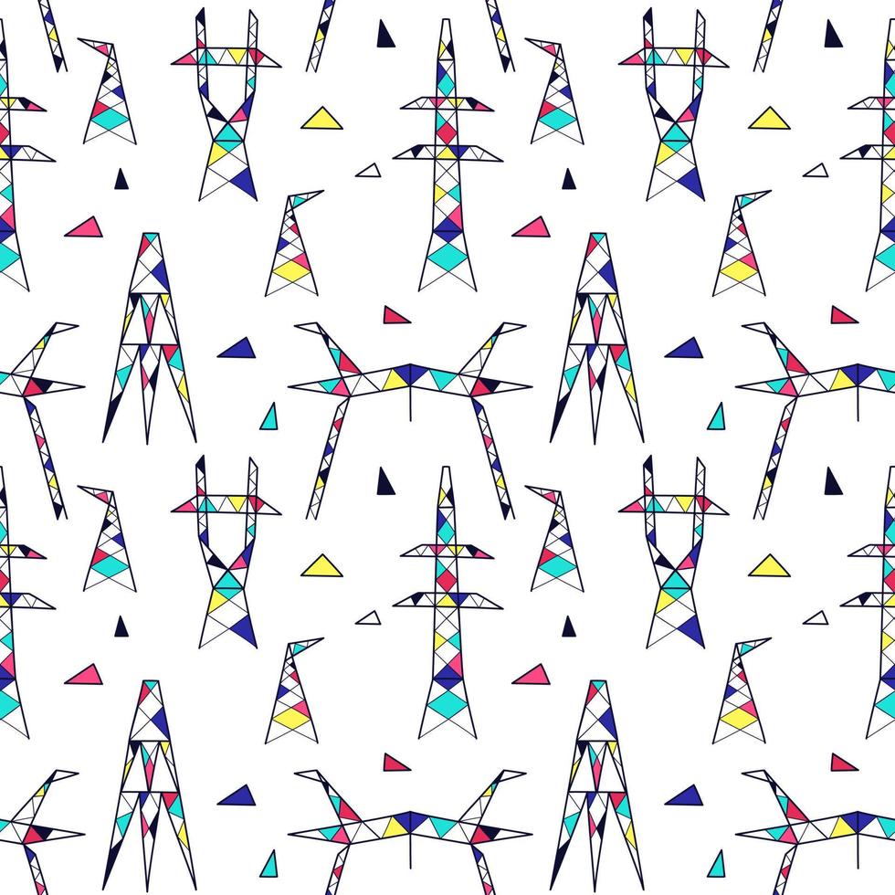 Seamless pattern with electric towers and multi-colored inserts in them vector