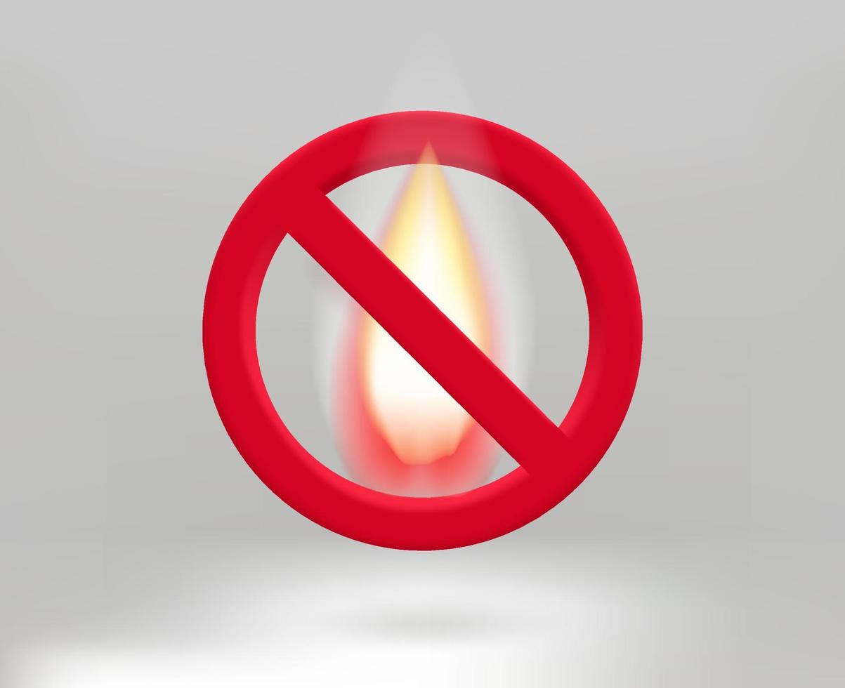 No fire concept with flame icon. 3d vector illustration