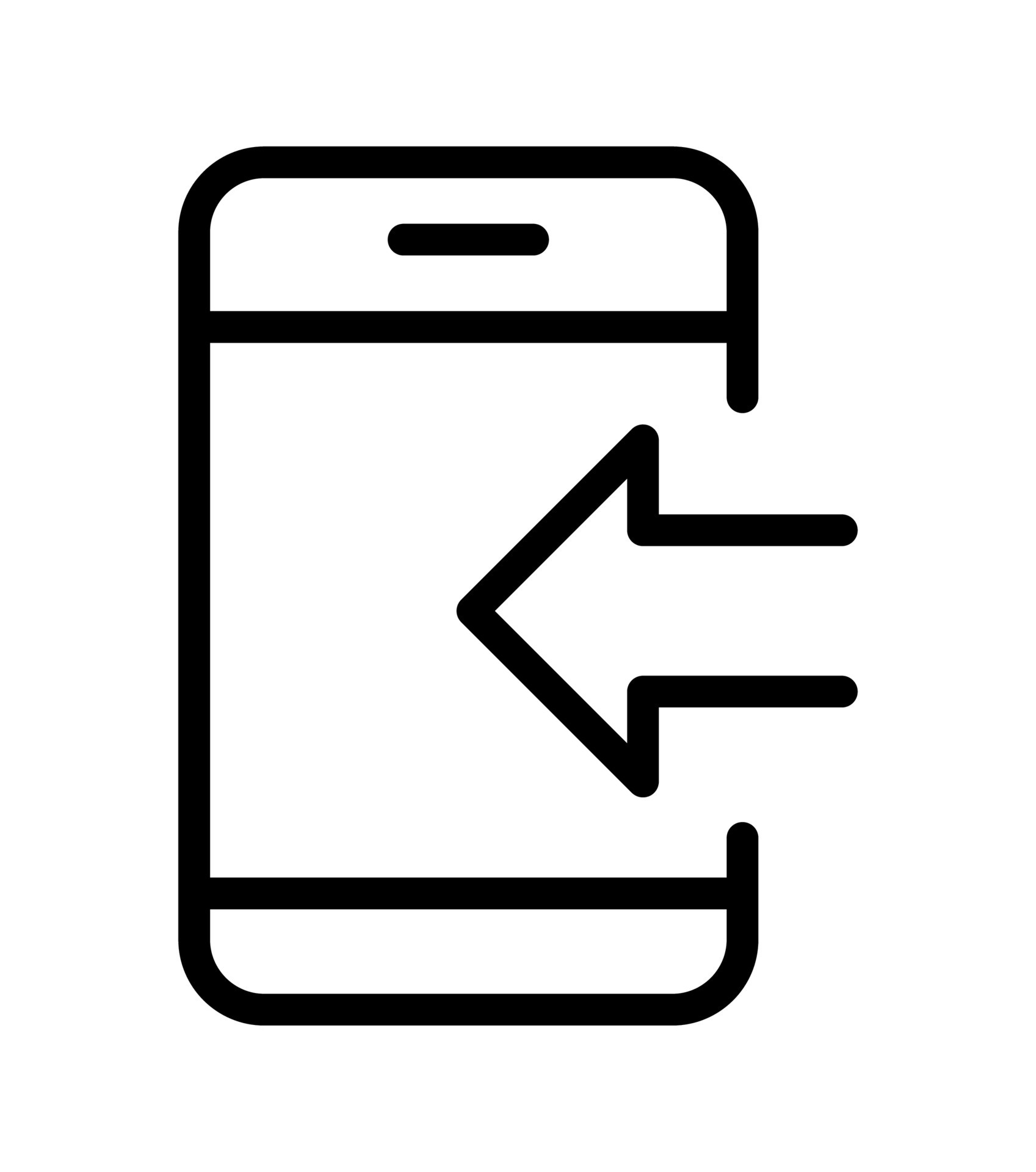 Download on smartphone icon. Arrow and phone. Vector telephone line, outline sign, linear style
