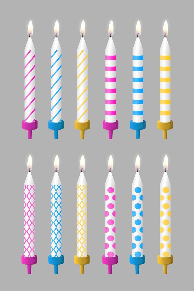 Birthday cake candles with realistic transparent flame set vector