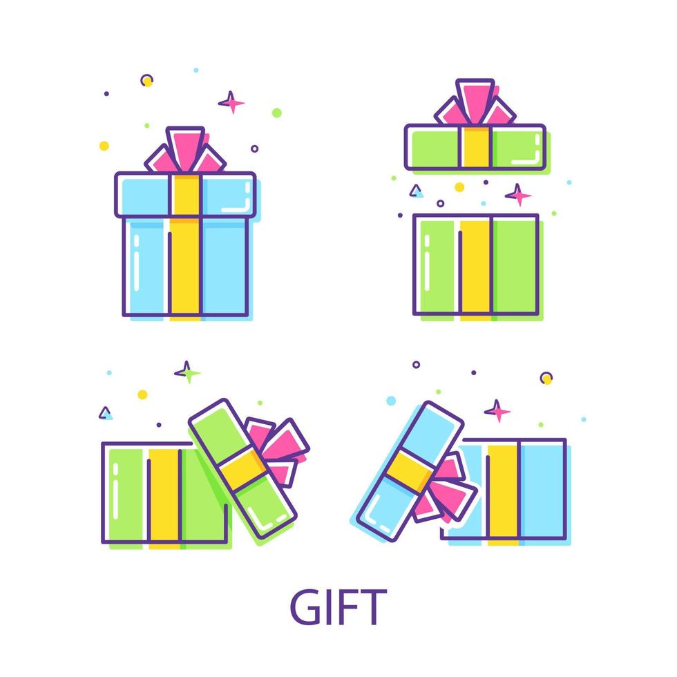 juego de regalo sorprendente, concepto de idea de regalo, caja de regalo, ilustración de vector de icono de diseño plano