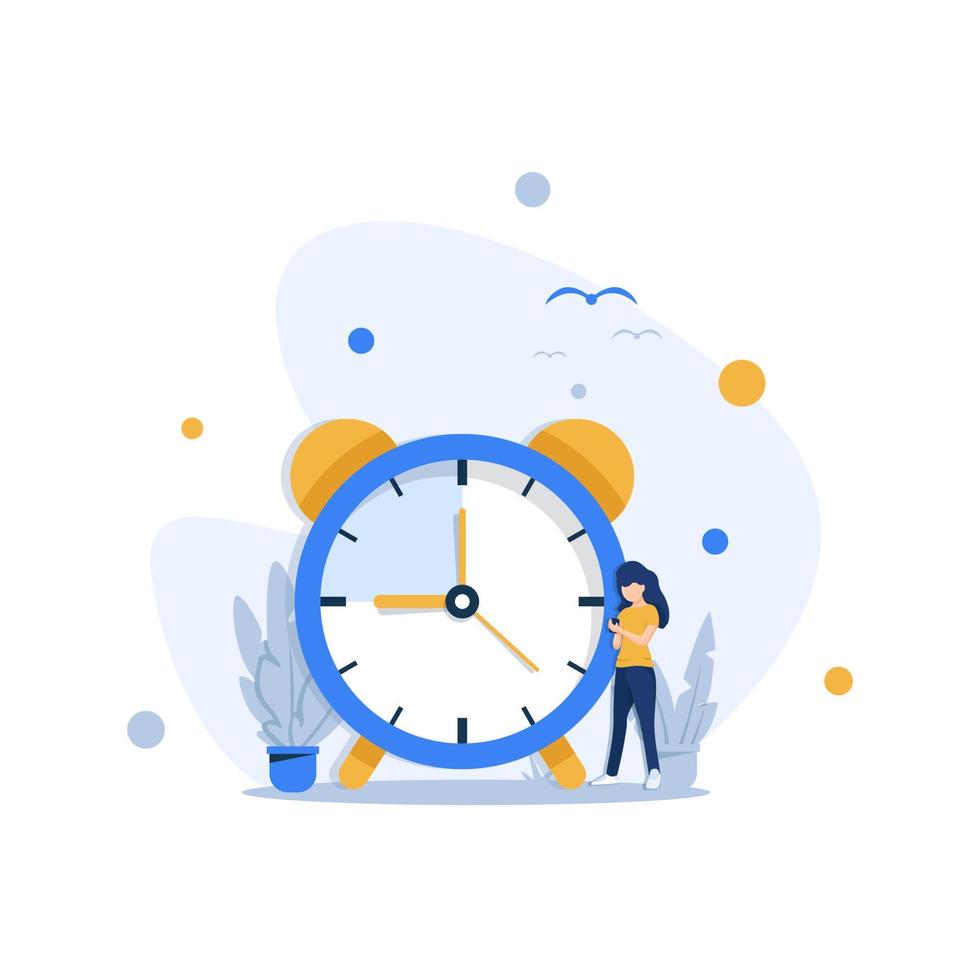 Happy businessman or manager is standing near a big clock vector