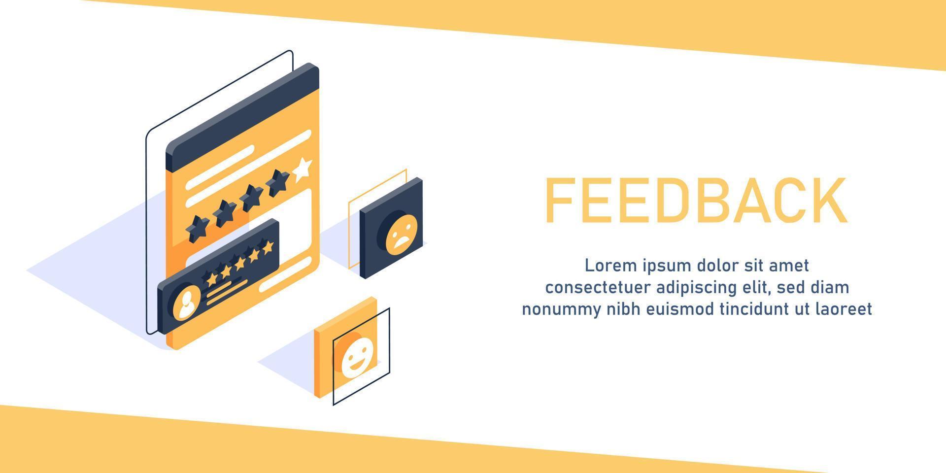 concepto de retroalimentación, revisión del cliente, evaluación de usabilidad, concepto isométrico del sistema de calificación vector