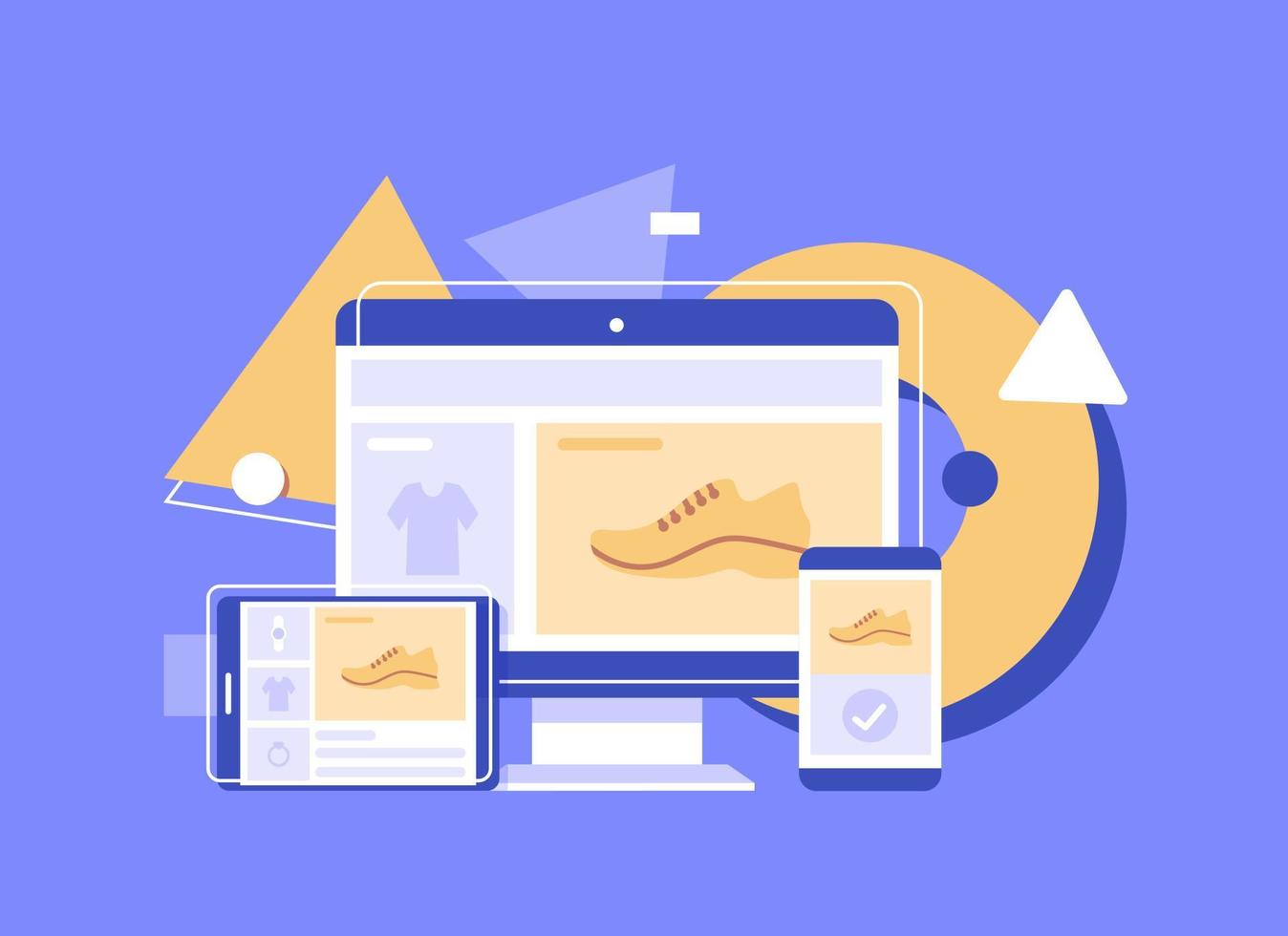 Online shop. Digital Marketing, store, E-commerce shopping concept. Striped awning,flat design icon vector illustration