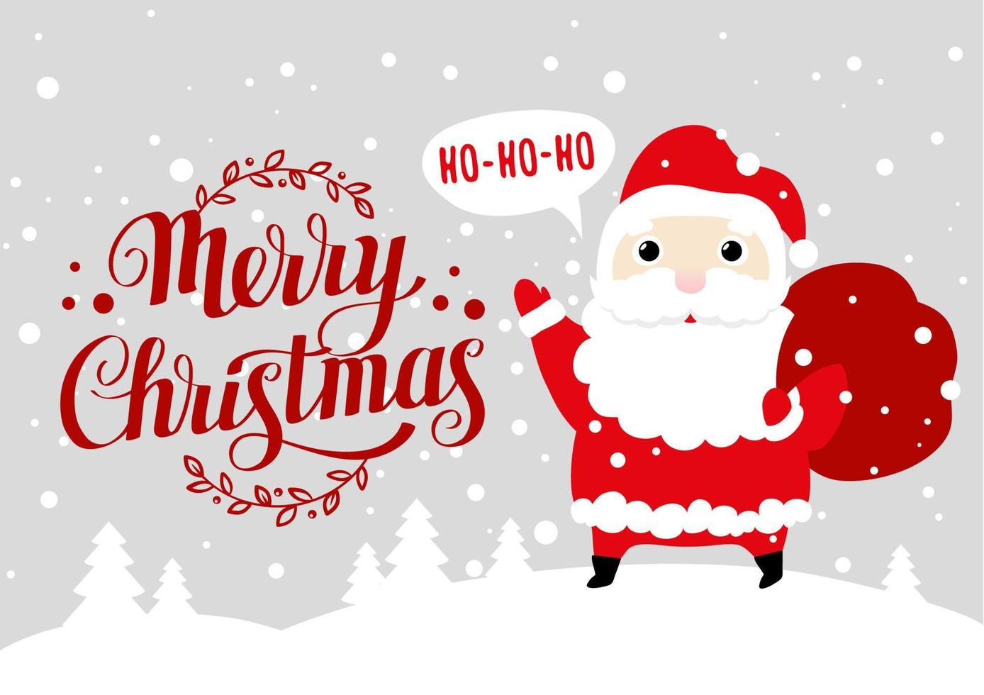 Greeting card with cute cartoon Santa Claus and Merry Christmas calligraphy vector