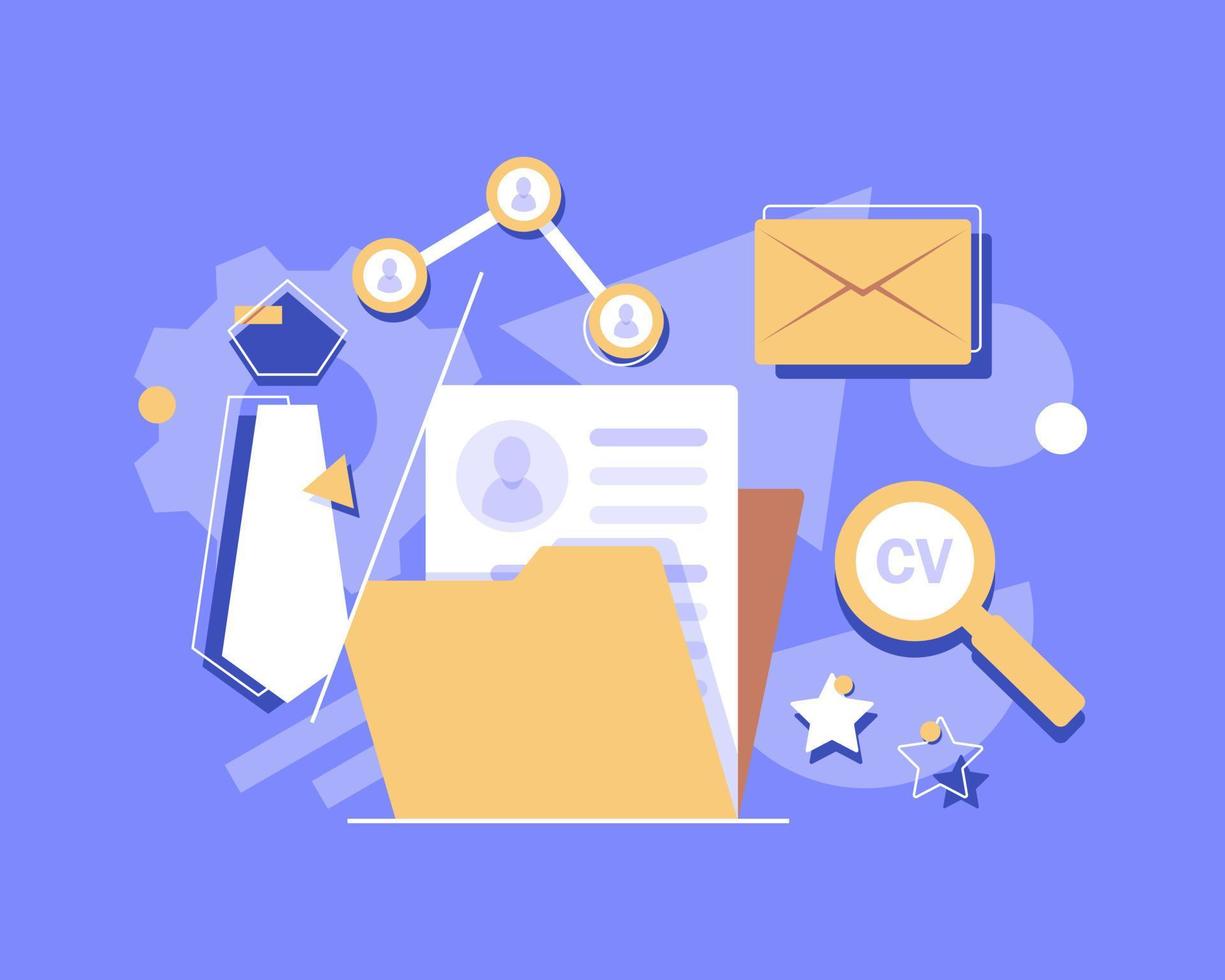 Concept Human Resources Recruitment - Concept Human Resources Recruitment For Web Page Banner Presentation Social Media Documents Cards Posters Illustration Filling Out Resumes Hiring Employees People Fill Out The Form Vector 