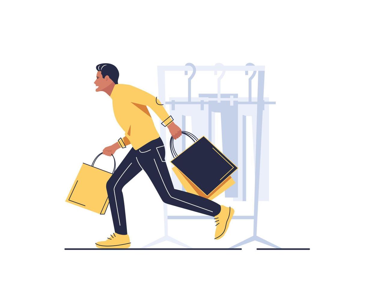 The Man with the packages,Fashionable. Vector illustration in cartoon style,Shopping man