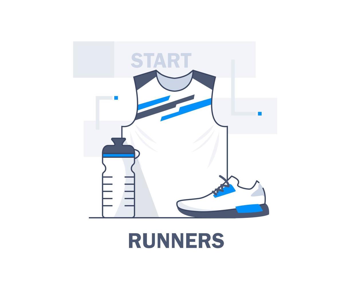 Correr ropa deportiva y zapatos, ilustración de vector de icono de diseño plano