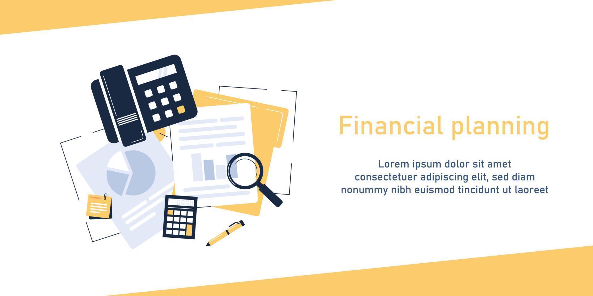 planificación financiera, concepto de análisis de negocios, concepto de análisis de datos, concepto de negocios para marketing, análisis y lluvia de ideas, ilustración de vector de icono de diseño plano