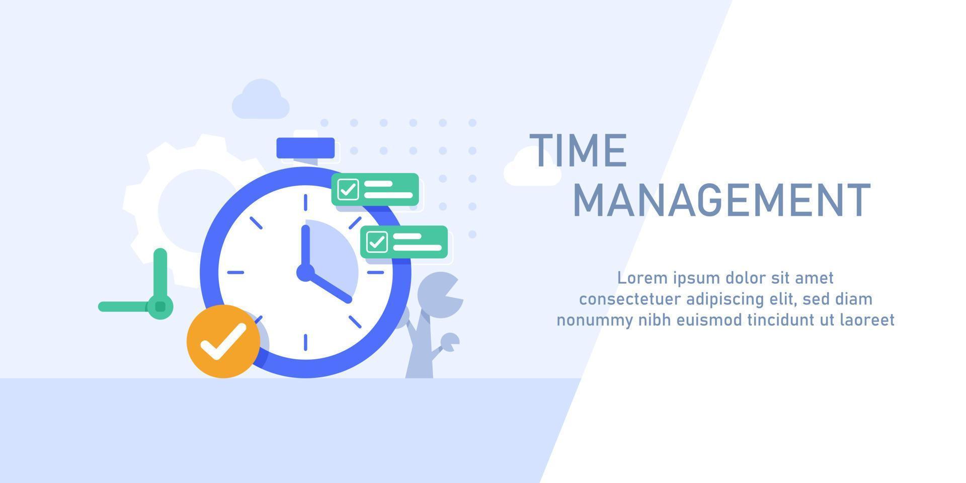 concepto de diseño plano para la gestión del tiempo, la orientación, la planificación del trabajo y la sincronización vector