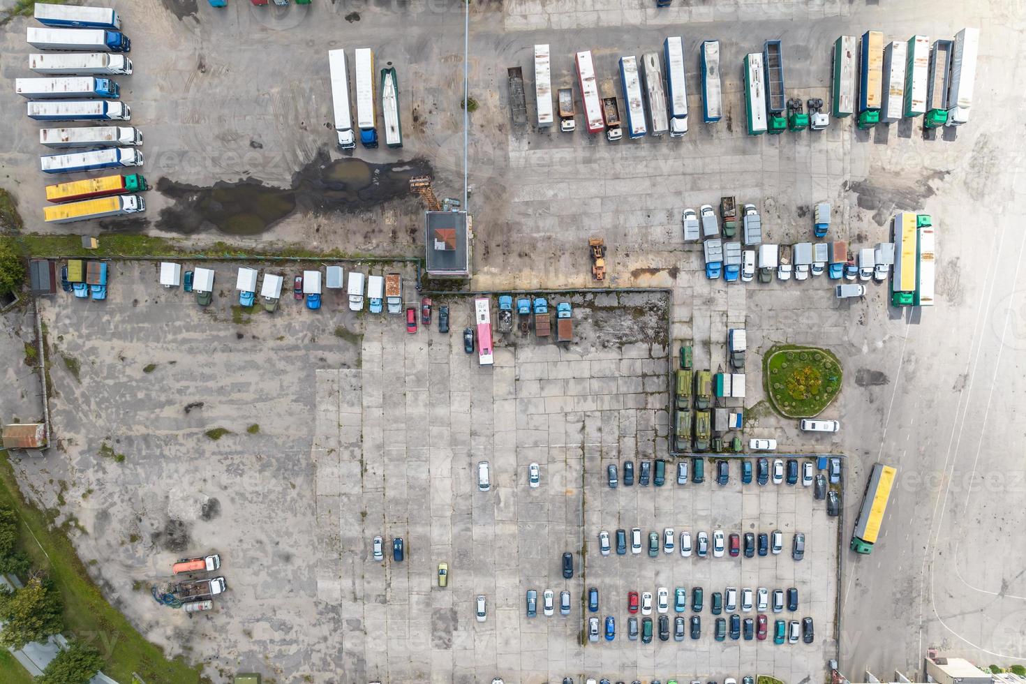 aerial view on old truck parking photo