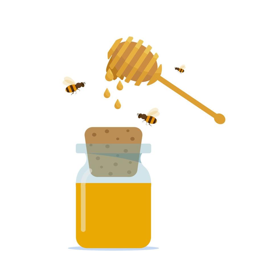 conjunto de abejas, miel, letras y otras ilustraciones de apicultura vector