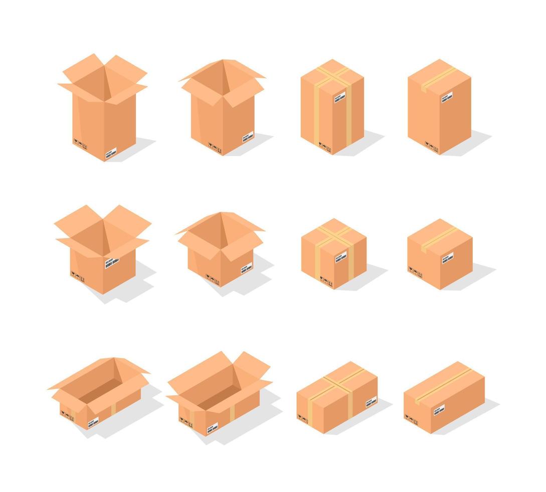 cajas de cartón set.carton boxes 3d conjunto realista. vector