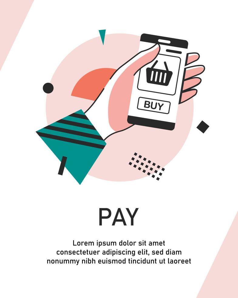 Payment with smartphone icon, online mobile payment,flat design icon vector illustration