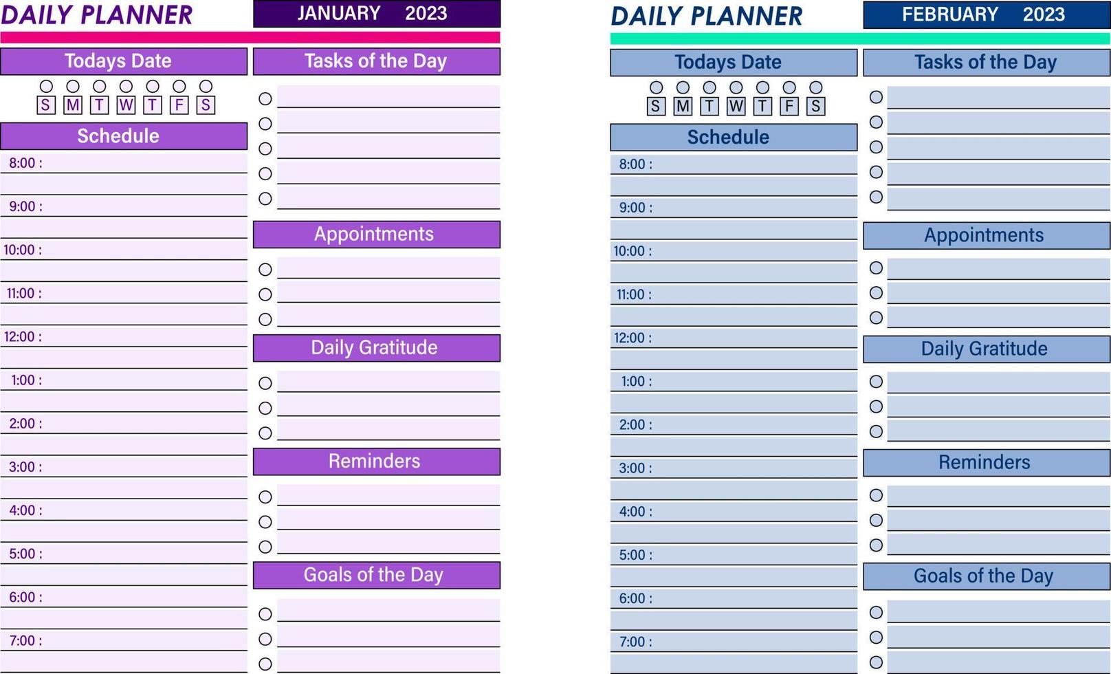 plantilla de vector de planificador mensual diario