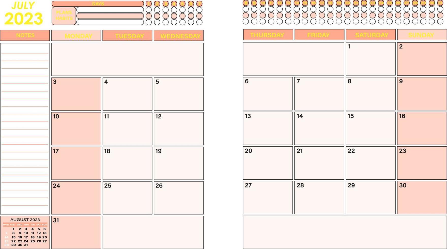 Daily Monthly planner vector template