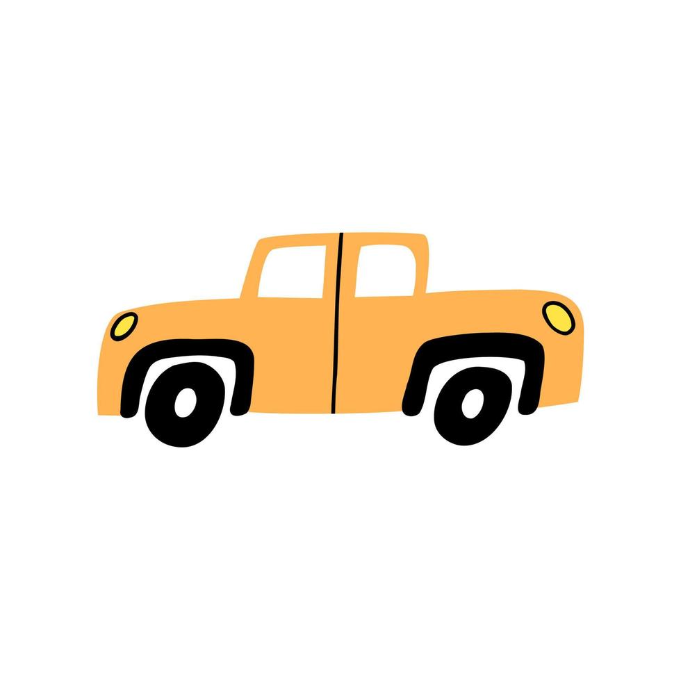 el coche está dibujado a mano. ilustración vectorial infantil en estilo plano. vector