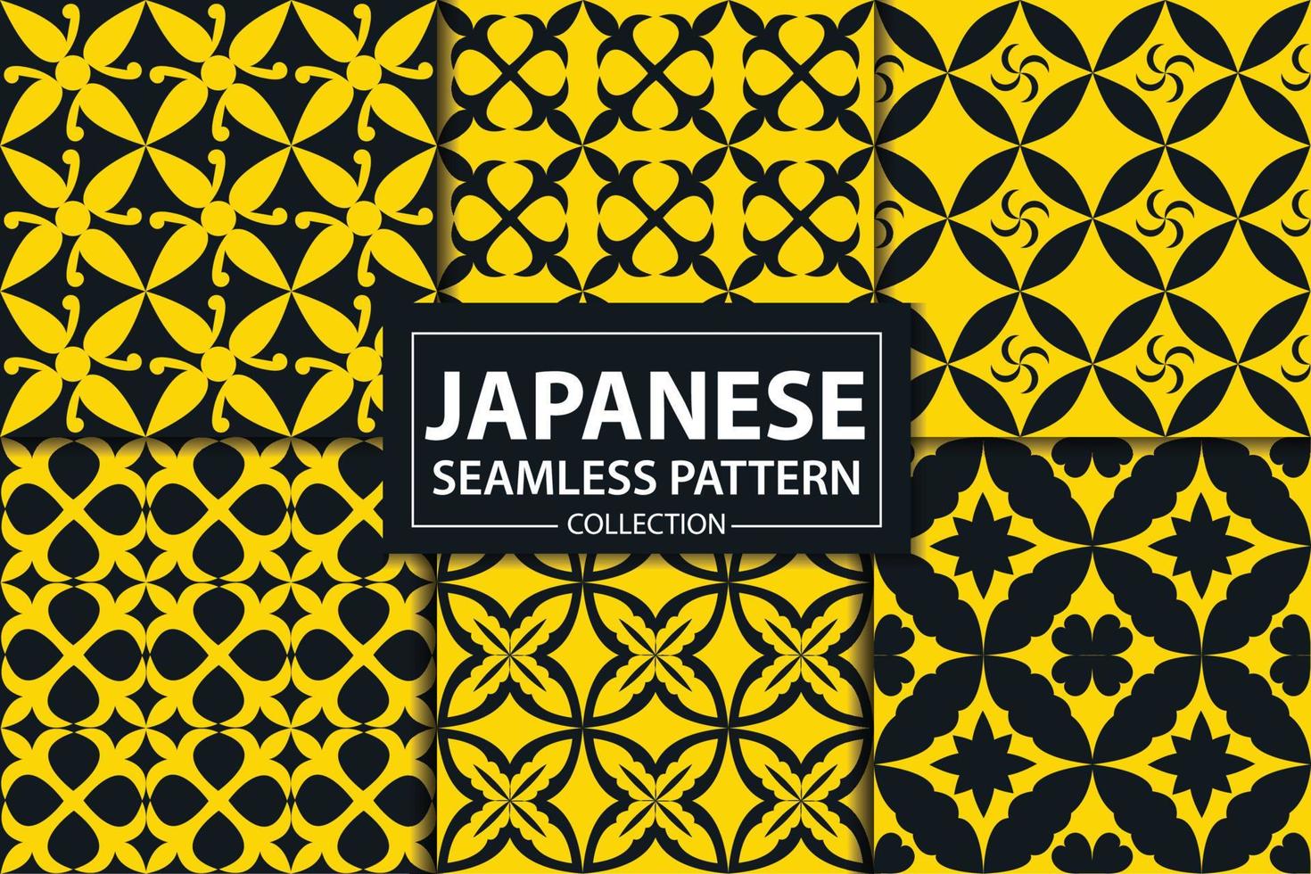 Japanese seamless pattern decorative wallpaper collection with yellow vector