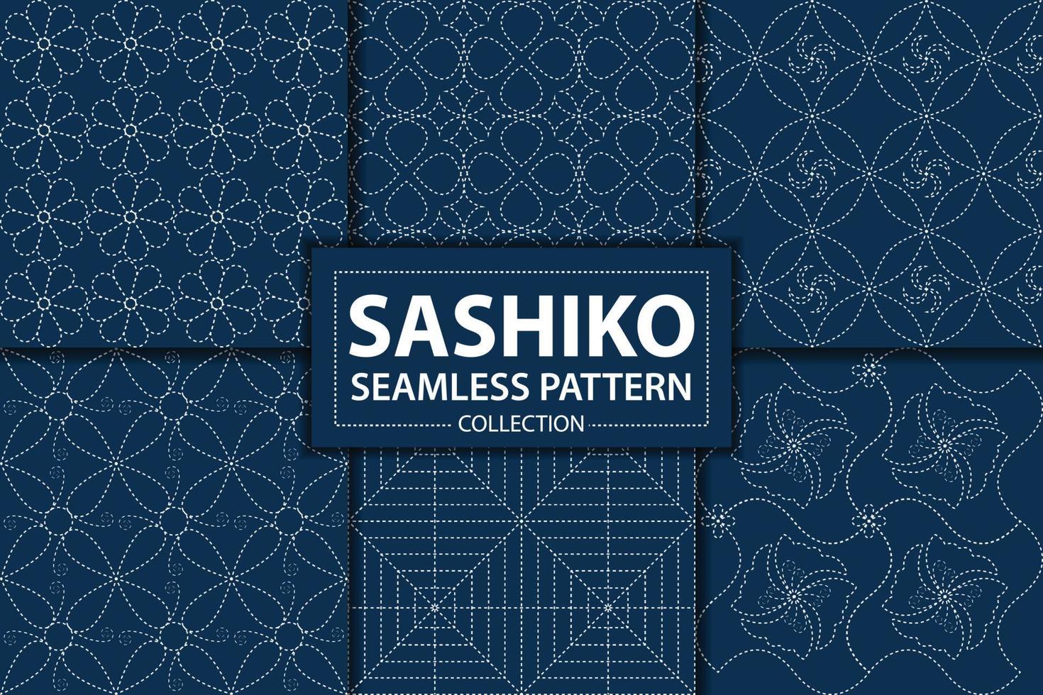 conjunto de vectores de patrón sashiko japonés, fondo abstracto, papel tapiz decorativo