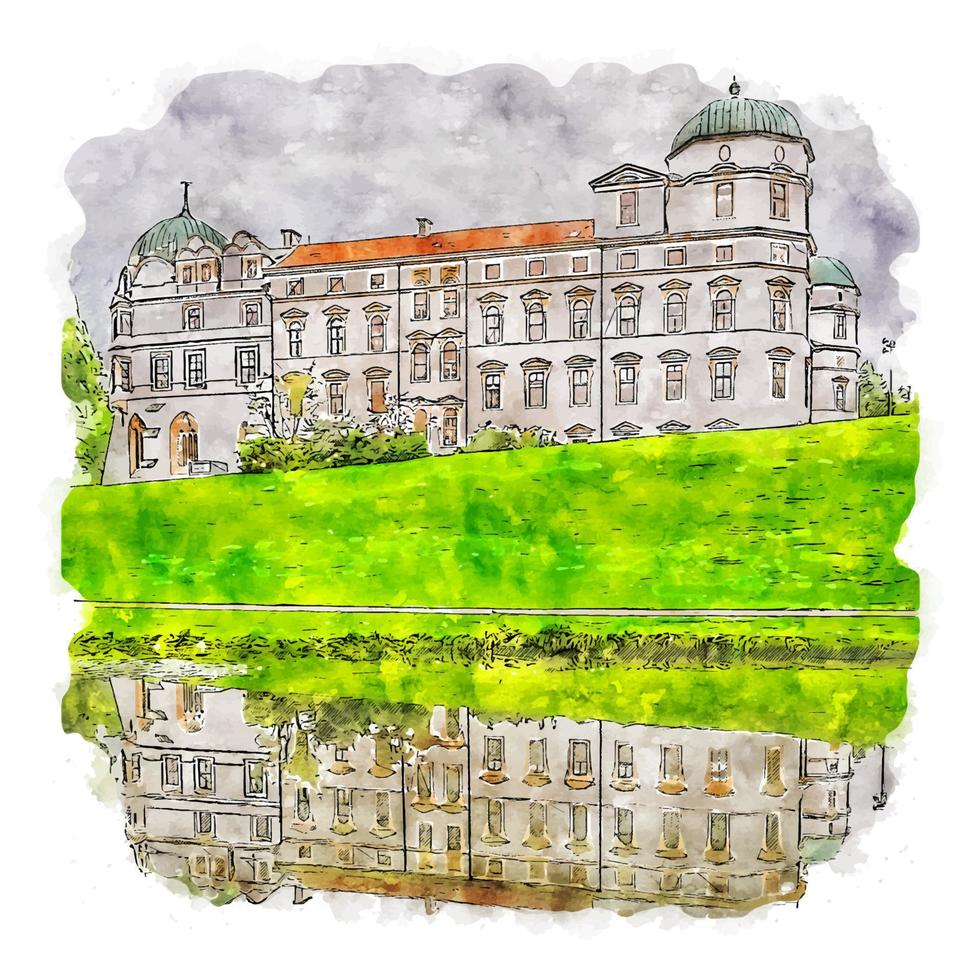 Architecture Castle Germany Watercolor sketch hand drawn illustration vector