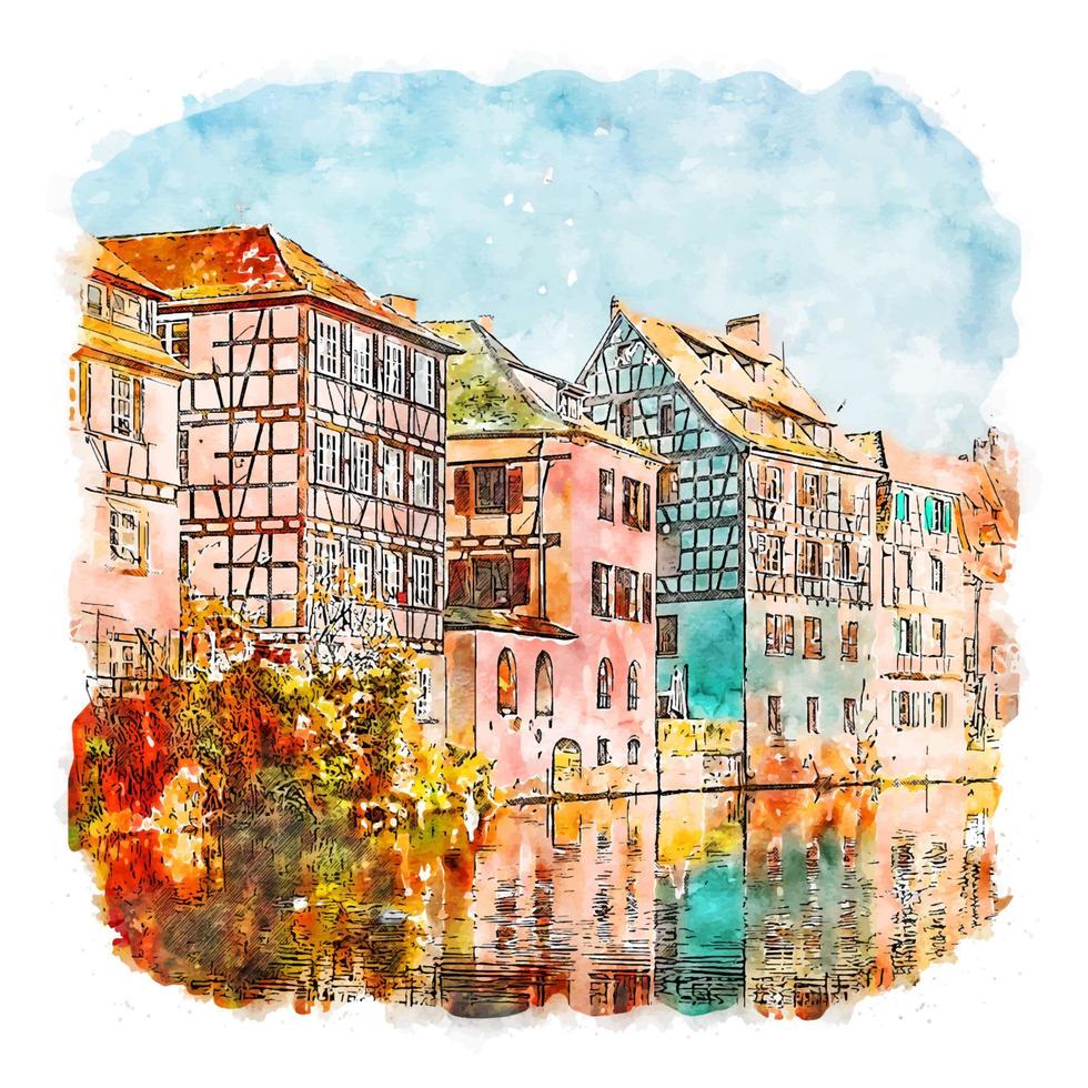 Strasbourg France Watercolor sketch hand drawn illustration vector